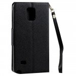 Wholesale Samsung Galaxy Note 4 Diary Flip Leather Wallet Case w Stand and Strap (Black Black)